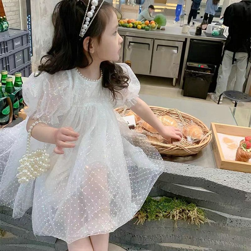 Princess Cute Solid Color Cotton Mesh Yarn Girls Dresses