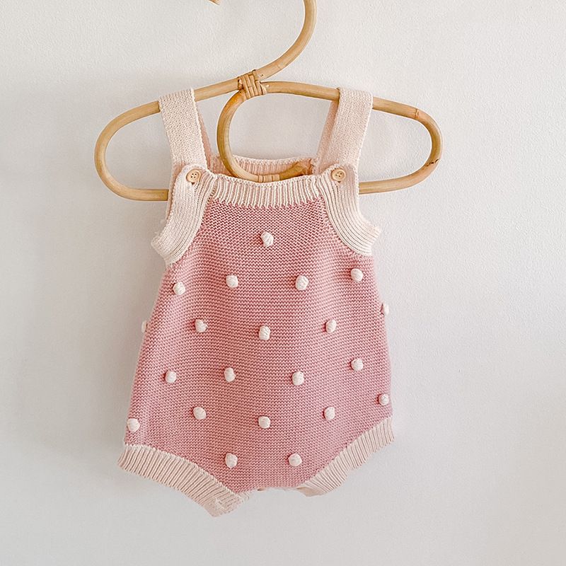 Casual Round Dots Solid Color Cotton Baby Rompers