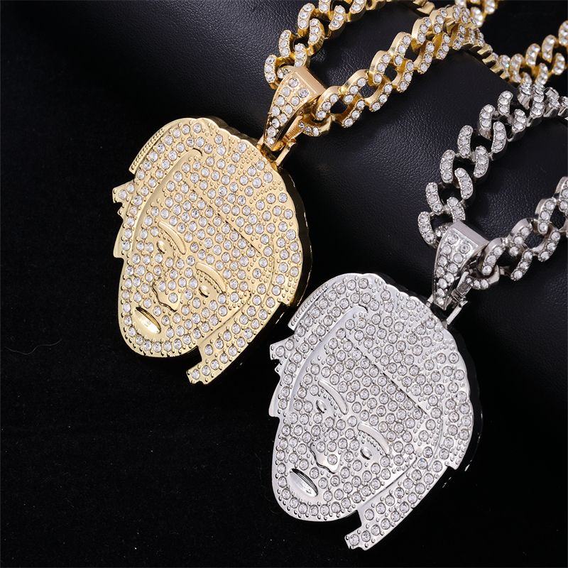 Hip-Hop Human Zinc Alloy Plating Inlay Rhinestones Men's Pendant Necklace