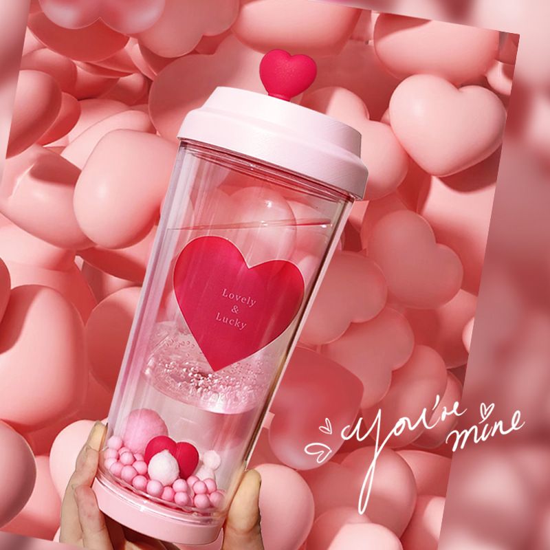 Valentine's Day Cute Retro Red Heart Solid Color Plastic Water Bottles 1 Piece