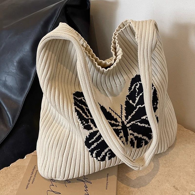 Women's Medium Knit Butterfly Vintage Style Square Open Underarm Bag