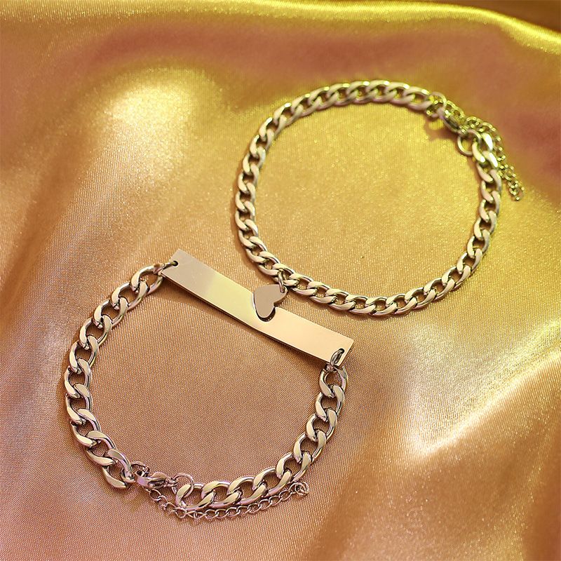 Style Simple Forme De Cœur Acier Inoxydable Polissage Placage Bracelets