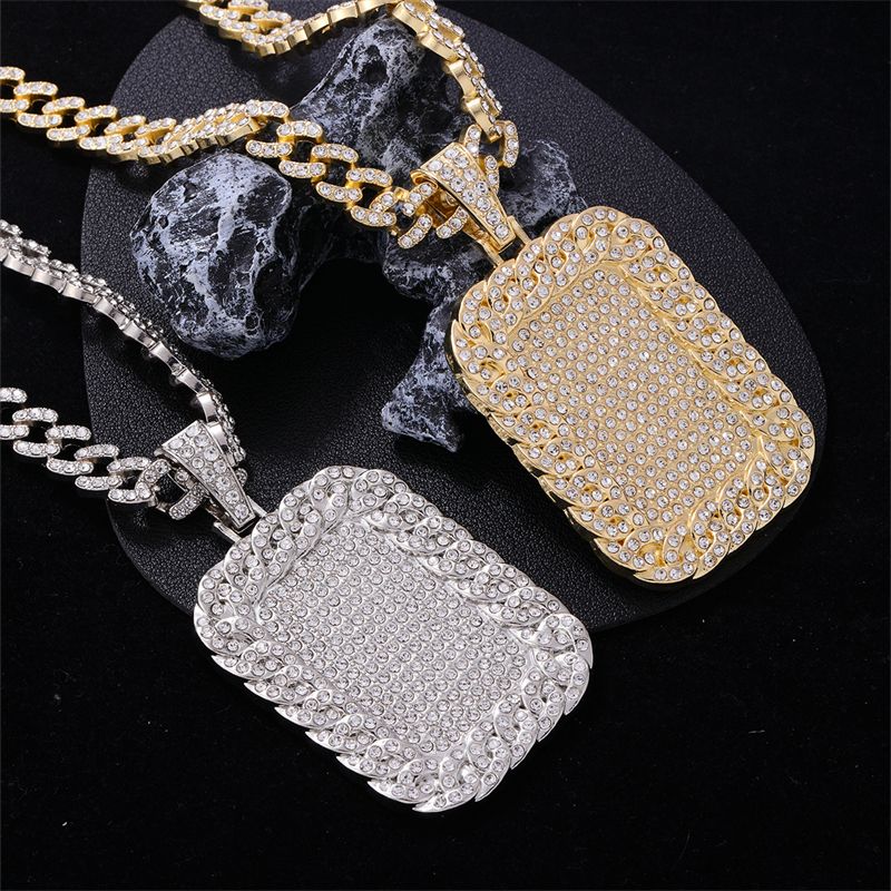 Hip Hop Geométrico Aleación De Zinc Enchapado Embutido Diamantes De Imitación Hombres Collar Colgante