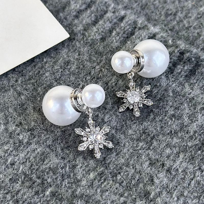 1 Pair Elegant Snowflake Imitation Pearl Alloy Drop Earrings