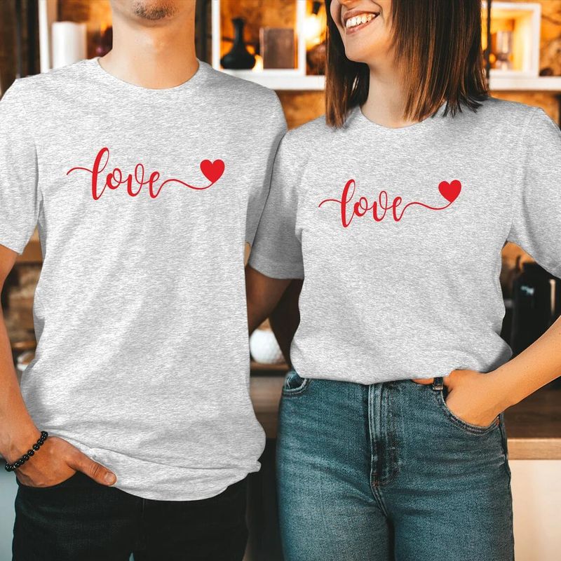 Unisex T-shirt Short Sleeve T-shirts Casual Classic Style Letter Heart Shape