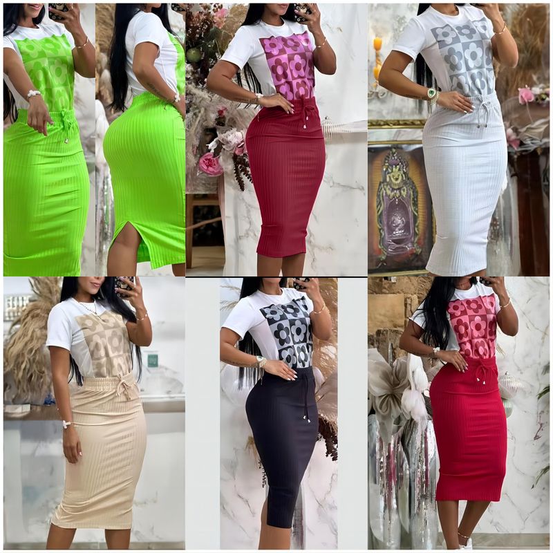 Daily Street Women's Casual Streetwear Flower Spandex Polyester Skirt Sets Skirt Sets