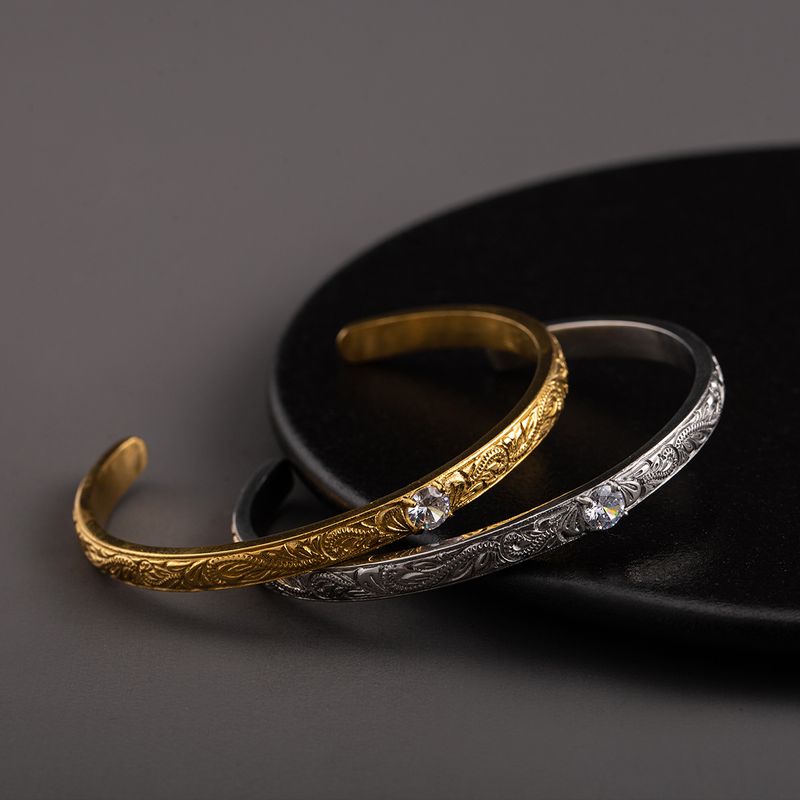 316 Stainless Steel  18K Gold Plated Glam Retro Plating Inlay Geometric Zircon Cuff Bracelets
