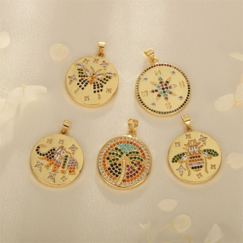 1 Piece Casual Coconut Tree Butterfly Elephant Copper Inlay Jewelry Accessories
