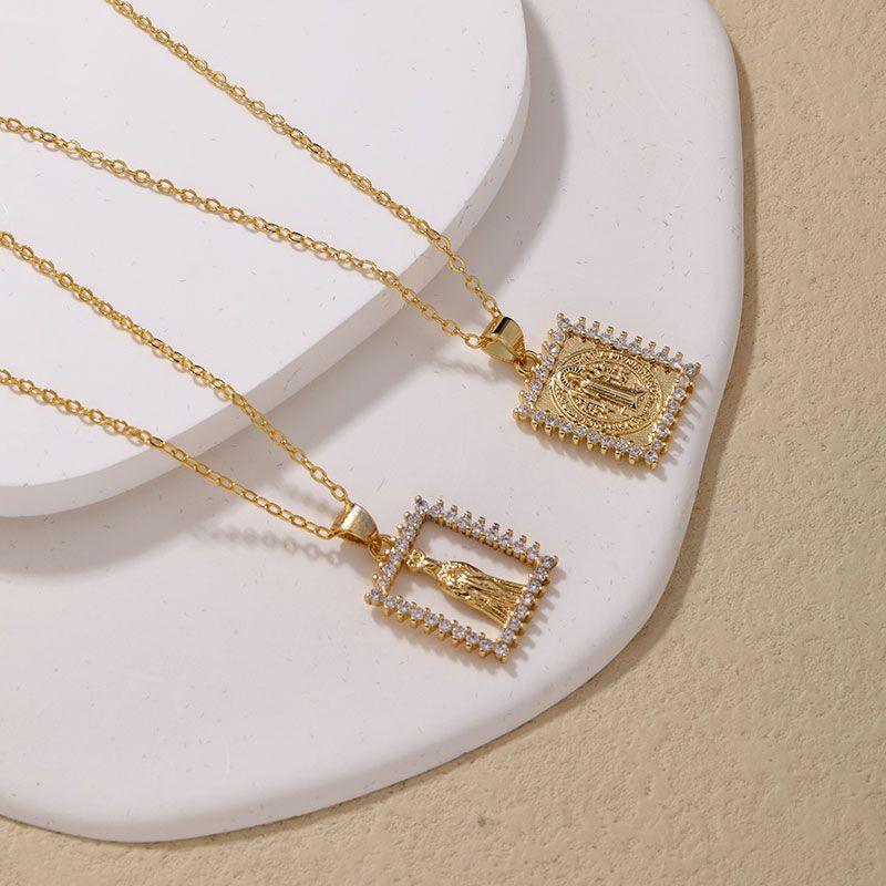 Wholesale Simple Style Human 304 Stainless Steel Copper Plating Inlay K Gold Plated Zircon Pendant Necklace