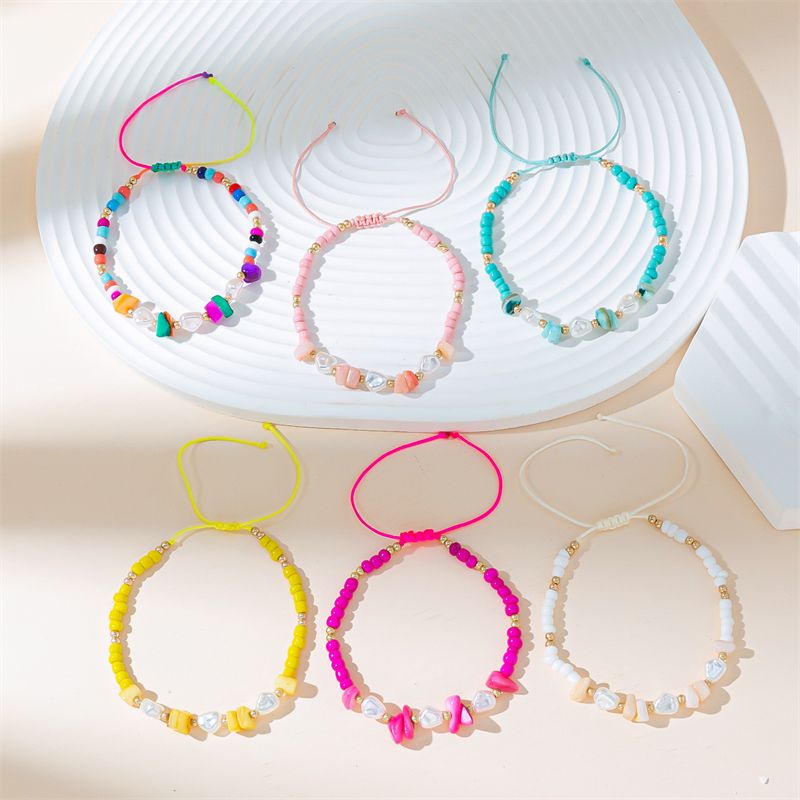 Lässig Einfacher Stil Irregulär Perlen Glas Seil Flechten Frau Kordelzug Armbänder