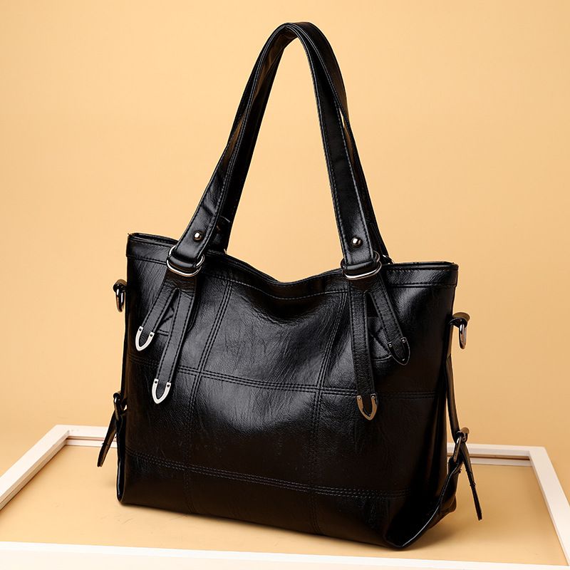 Women's Large Pu Leather Solid Color Vintage Style Classic Style Zipper Tote Bag