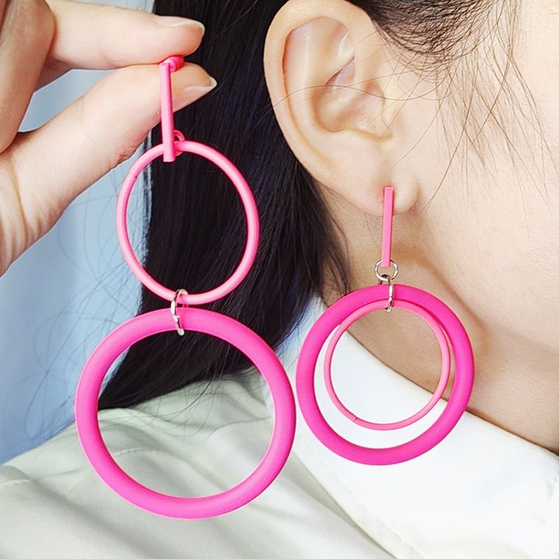 1 Pair Exaggerated Simple Style Round Spray Paint Alloy Drop Earrings