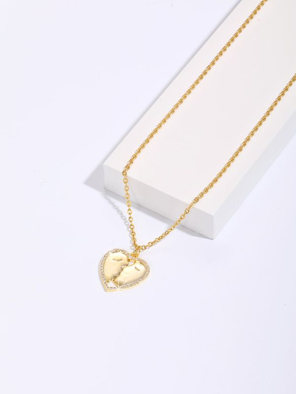 Copper Elegant Simple Style Lips Heart Shape Plating Inlay Zircon Pendant Necklace