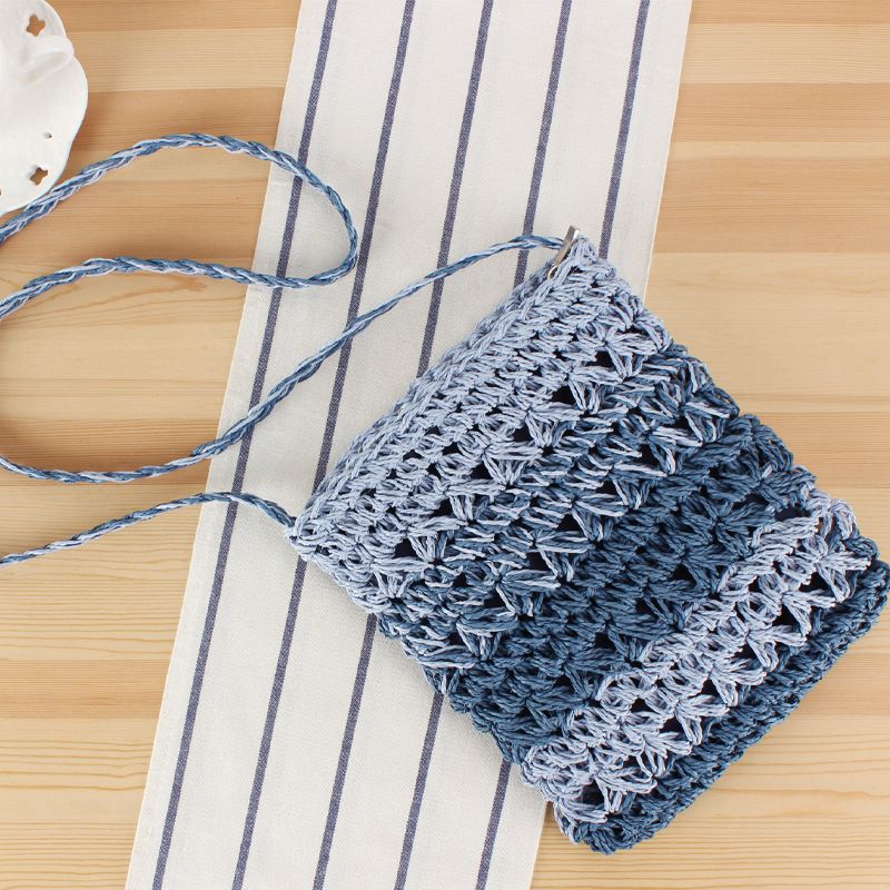 Women's Small Paper String Color Block Classic Style Zipper Shoulder Bag