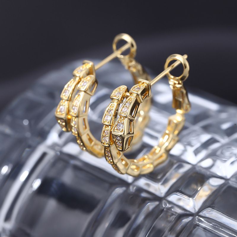 1 Pair Simple Style Shiny Snake Plating Inlay Copper Zircon Earrings