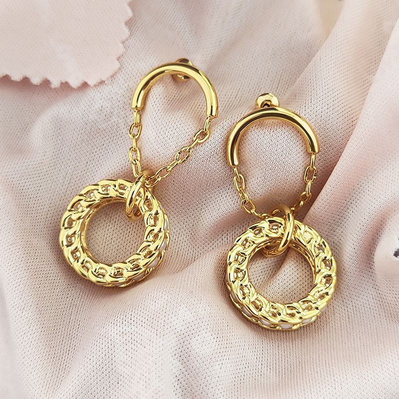 1 Paire Style Simple Cercle Placage Incruster Alliage Le Cuivre Perle Boucles D'oreilles