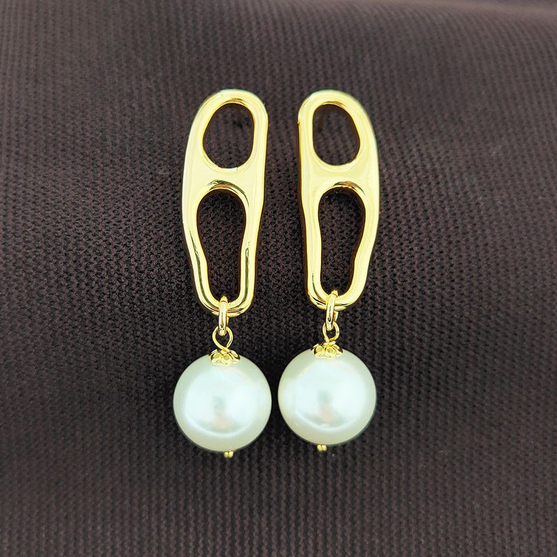 1 Pair Simple Style Commute Geometric Pearl Plating Metal Drop Earrings