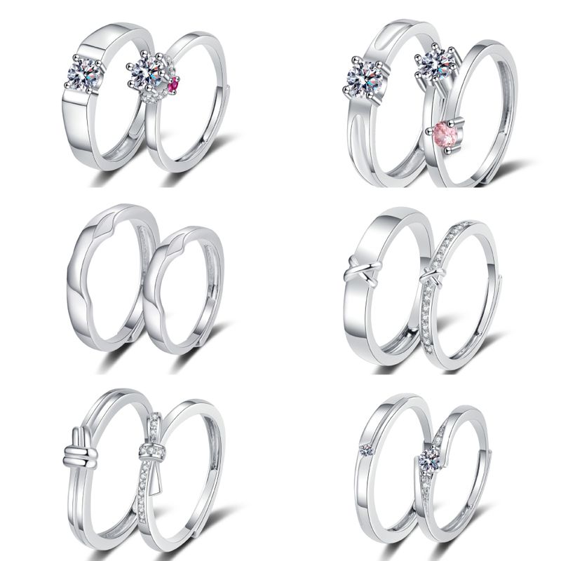 Wholesale Simple Style Shiny Heart Shape Crown Bow Knot Copper Inlay Zircon Open Rings