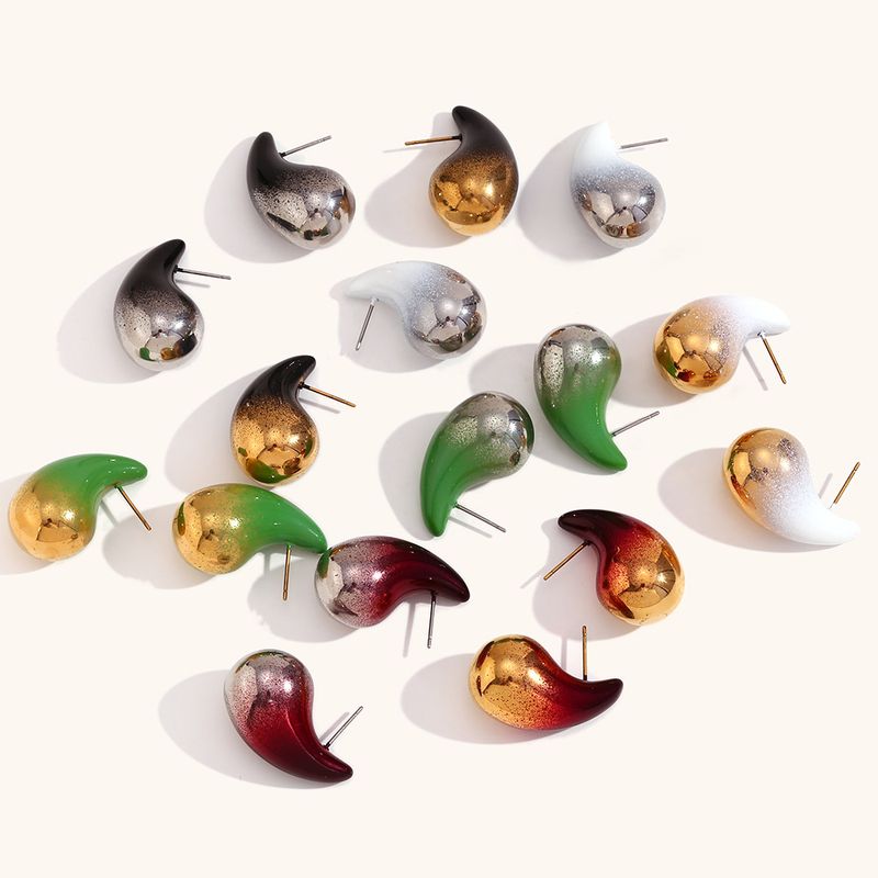 1 Pair Simple Style Water Droplets Plating Stainless Steel Ear Studs