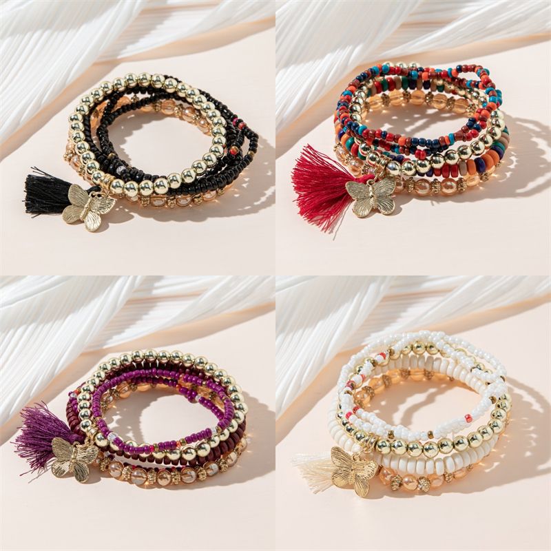 Casual Simple Style Tassel Butterfly Artificial Crystal Alloy Beaded Women's Bracelets