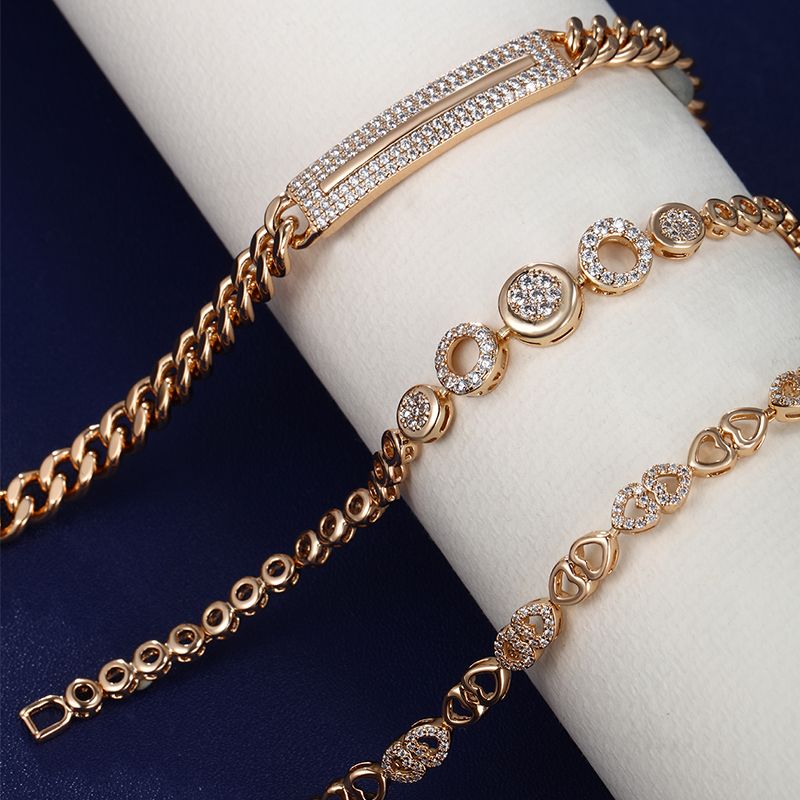 Elegant XUPING Simple Style Round Heart Shape Rectangle Alloy Copper Plating Inlay Artificial Diamond 18K Gold Plated Women's Bracelets
