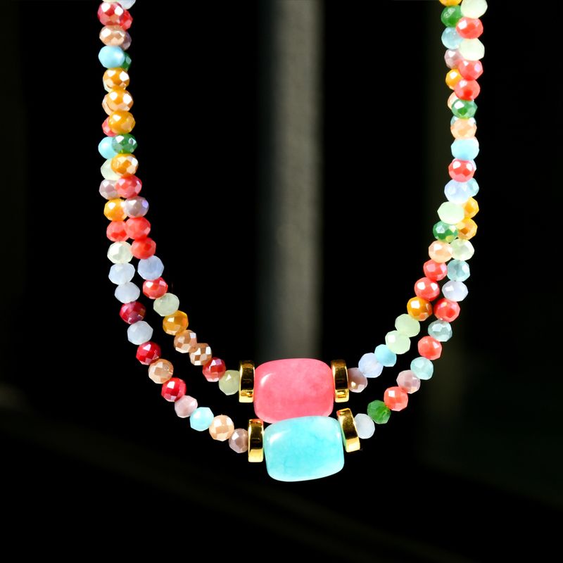 Stainless Steel Artificial Crystal Gold Plated Casual Vacation Beaded Handmade Plating Colorful Necklace