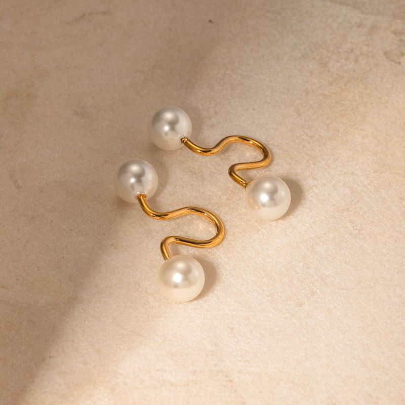 1 Pair Elegant Simple Style Geometric Plating Inlay 304 Stainless Steel Artificial Pearls Ear Cuffs