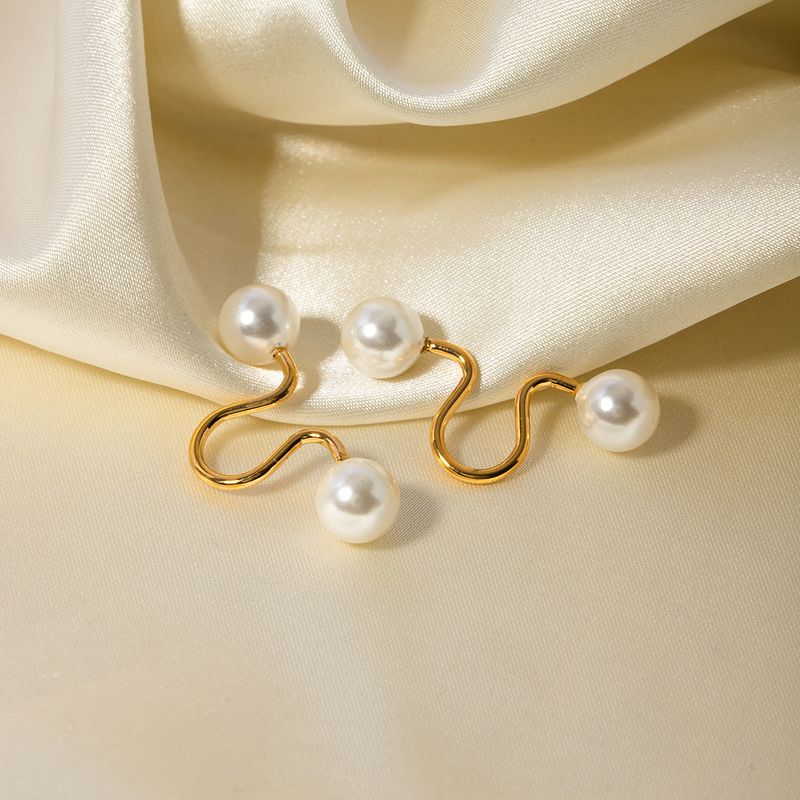 1 Pair IG Style Simple Style Geometric Inlay 316 Stainless Steel  Pearl 18K Gold Plated Ear Cuffs