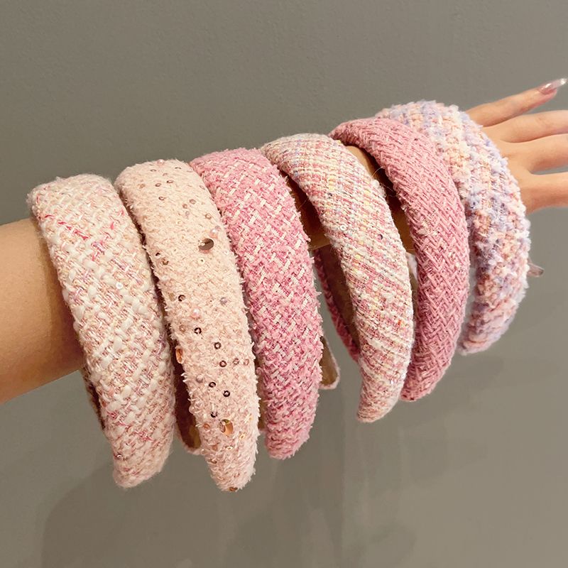 Women's Sweet Solid Color Argyle Cloth Sponge Fabric Hair Band