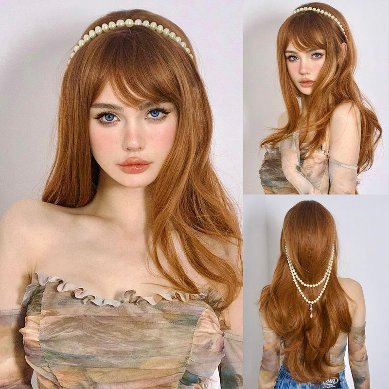 Women's Sexy Formal Sweet Gold Casual Holiday Carnival Chemical Fiber Bangs Long Curly Hair Wig Net