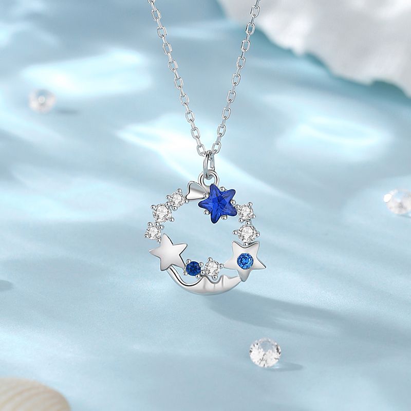 Elegant Simple Style Star Sea Wave Sterling Silver Plating Inlay Zircon Pendant Necklace