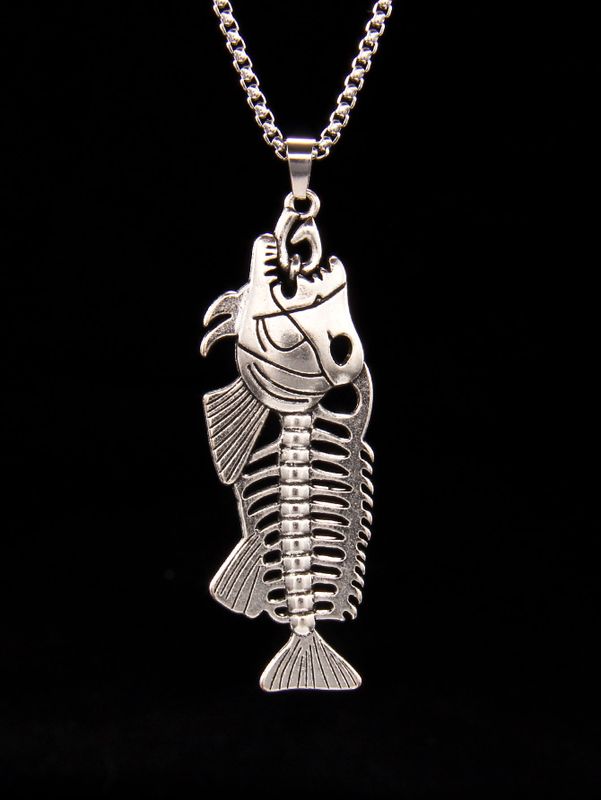 Retro Punk Commute Fish Bone 201 Stainless Steel Zinc Alloy Unisex Sweater Chain