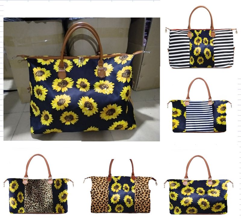 Women's Large Canvas Sunflower Vintage Style Square Zipper Travel Bag
