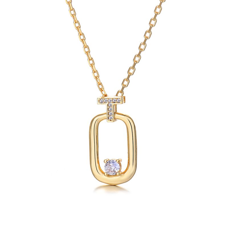 Casual Simple Style Quadrilateral Brass Plating Three-dimensional Inlay Zircon Gold Plated Women's Pendant Necklace