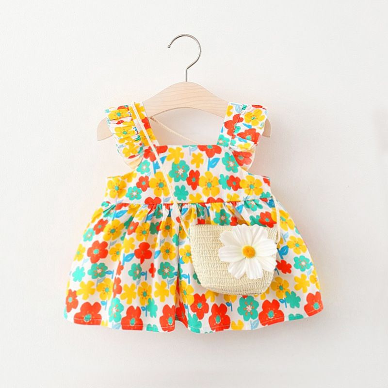 Cute Flower Printing Cotton Girls Dresses
