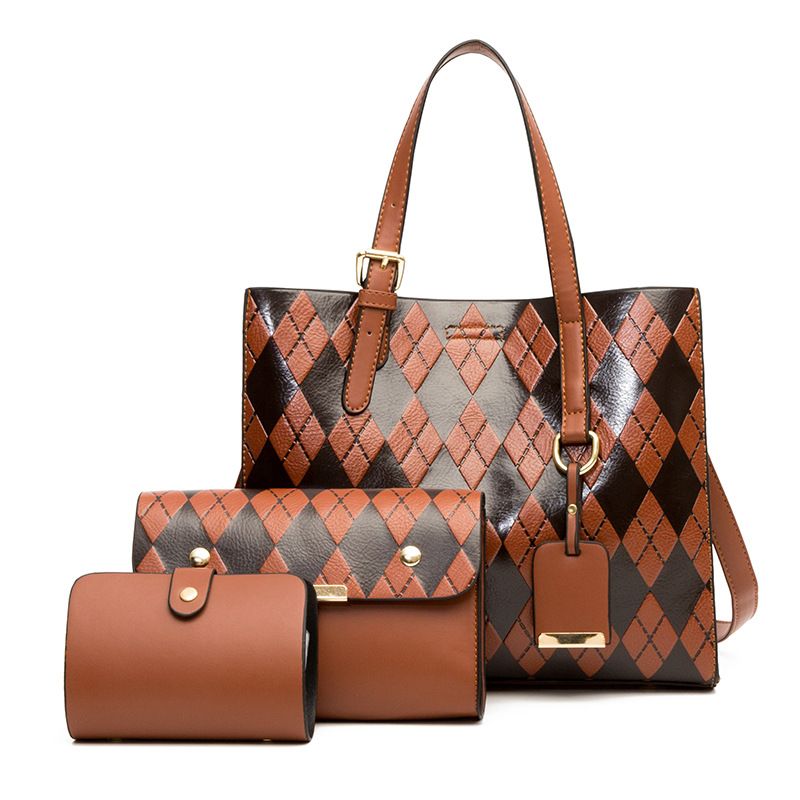 Women's Medium Pu Leather Solid Color Vintage Style Square Zipper Bag Sets
