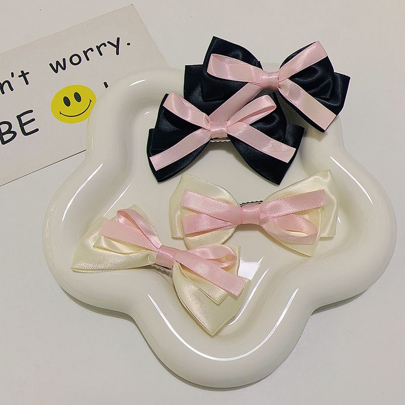 Women's Japanese Style Color Block Cloth Bowknot Hair Clip