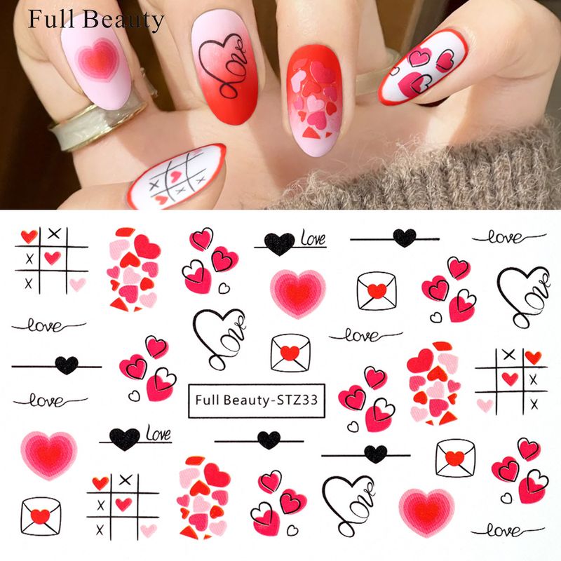 Valentine's Day Sweet Cartoon Heart Shape Stickers Nail Patches 1 Piece