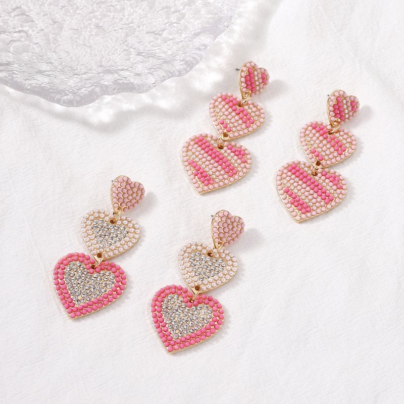 1 Pair Cute Sweet Heart Shape Inlay Alloy Artificial Pearls Rhinestones Drop Earrings
