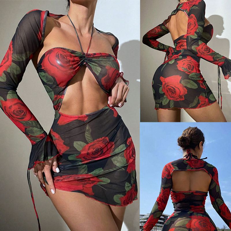 Frau Hawaiisch Dame Blume 2-Teiliges Set Bikinis Bademode