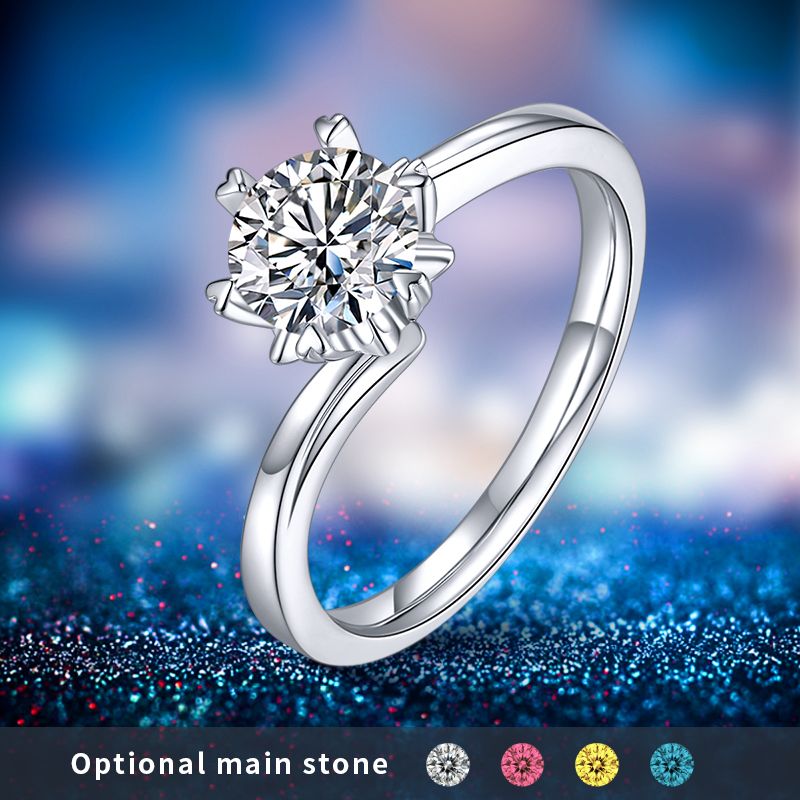 Elegant Simple Style Round Sterling Silver Gra Plating Inlay Moissanite Rhodium Plated Silver Plated Rings