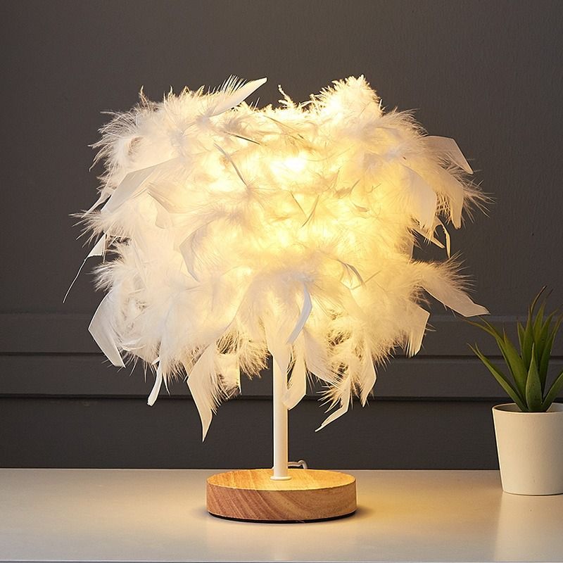 Nordic Style Solid Color Bamboo Wood Feather Indoor Party Night Lights