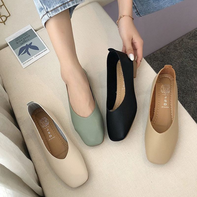 Women's Elegant Solid Color Square Toe Flats