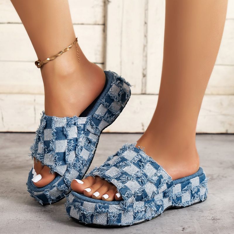 Women's Basic Plaid Open Toe Fashion Sandals