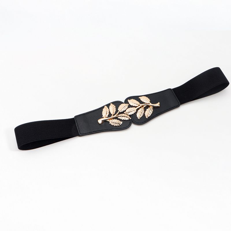 Ig Style Elegant Leaf Pu Leather Inlay Acrylic Women's Woven Belts