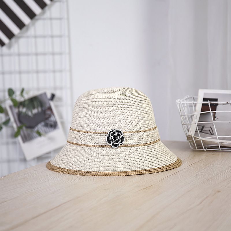 Women's Pastoral Flower Net Yarn Hollow Out Big Eaves Sun Hat