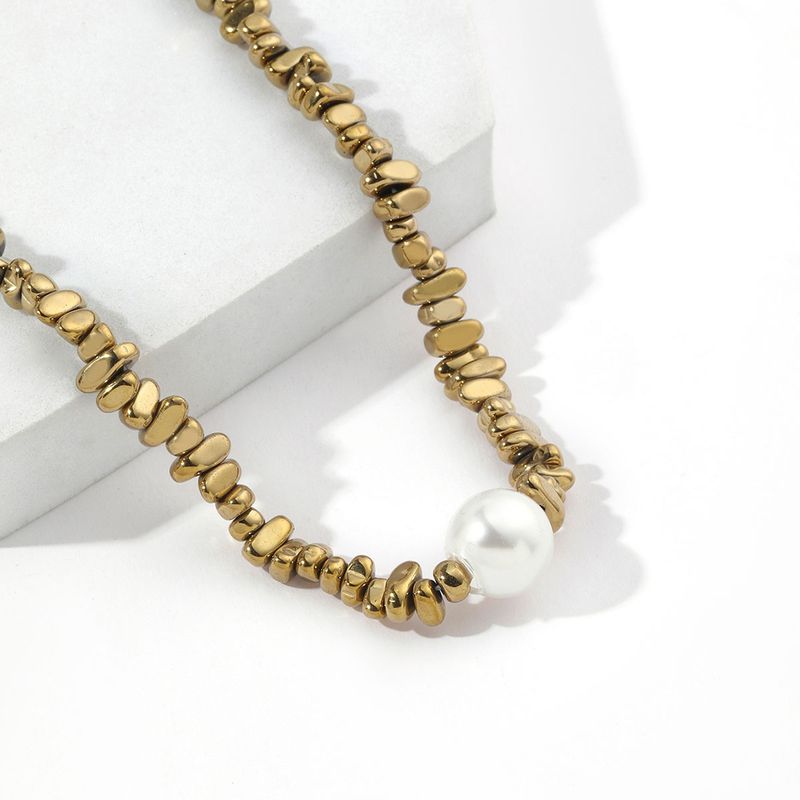 Großhandel Schmuck Einfacher Stil Perle 201 Edelstahl Kunststoff Perlen Irregulär Perlen Überzug Halskette Mit Anhänger