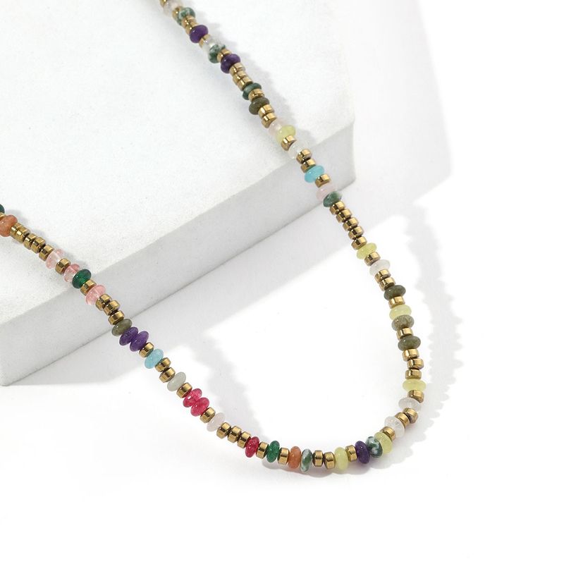 Wholesale Jewelry Ethnic Style Colorful Titanium Steel Natural Stone Plating Beaded Choker
