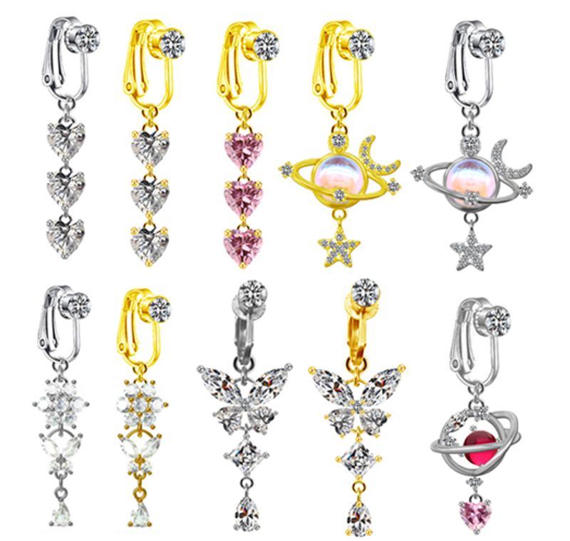 1 Piece Belly Rings Sexy Heart Shape Butterfly Planet 316 Stainless Steel  Alloy Plating Inlay Acrylic Rhinestones Glass White Gold Plated Gold Plated