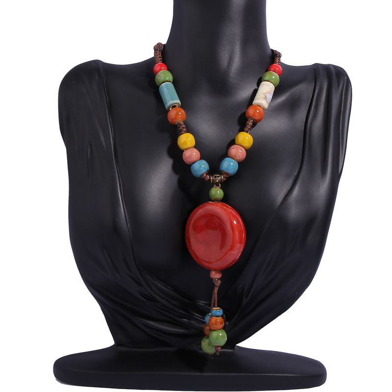 Vintage-stil Ethnischer Stil Geometrisch Keramik Perlen Quaste Flechten Frau Pulloverkette